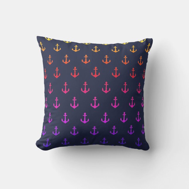 Rainbow Nautical Anchors Pattern Kussen (Voorkant)