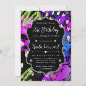 Rainbow Neon Abstract Glitter 21e verjaardag Kaart (Voorkant)