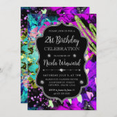 Rainbow Neon Abstract Glitter 21e verjaardag Kaart (Voorkant / Achterkant)