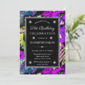 Rainbow Neon Abstract Glitter Lijst 21ste Verjaard Kaart (Staand voorkant)