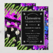 Rainbow Neon Abstract Glitter Lijst Quinceanera Kaart (Voorkant / Achterkant)