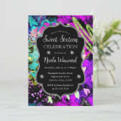 Rainbow Neon Abstract Glitter Sweet 16 Kaart (Staand voorkant)