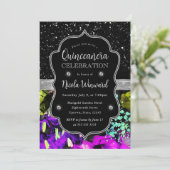 Rainbow Neon Abstracte Glitter Quinceanera Kaart (Staand voorkant)