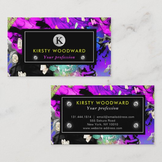 Rainbow Neon Abstracte Glitter Visitekaartje (Voorkant / Achterkant)