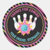 Rainbow Neon Bowling Birthday Party Hartelijk dank Ronde Sticker (Voorkant)