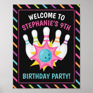 Rainbow Neon Bowling Birthday Party Welkomstbord Poster