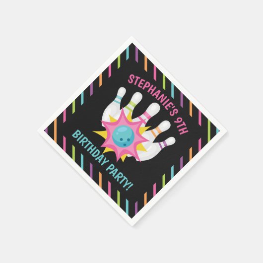 Rainbow Neon Bowling Birthday Servet (Hoek)