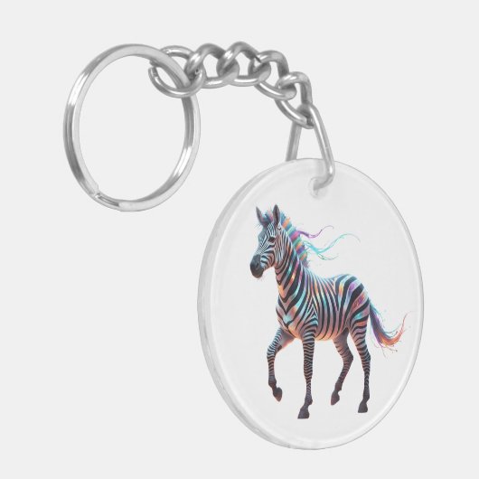 Rainbow Neon Fantasy Zebra Sleutelhanger (Voorkant Links)