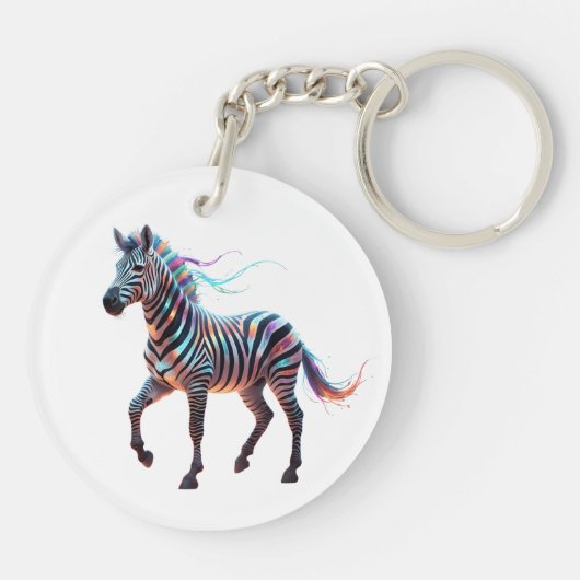 Rainbow Neon Fantasy Zebra Sleutelhanger (Achterkant)