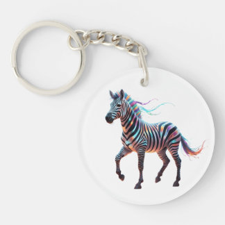 Rainbow Neon Fantasy Zebra Sleutelhanger