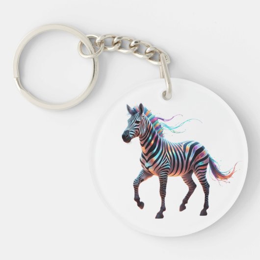 Rainbow Neon Fantasy Zebra Sleutelhanger (Voorkant)