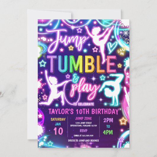 Rainbow Neon Glow Jump Gymnastiek Verjaardagsfeest Kaart (Voorkant)