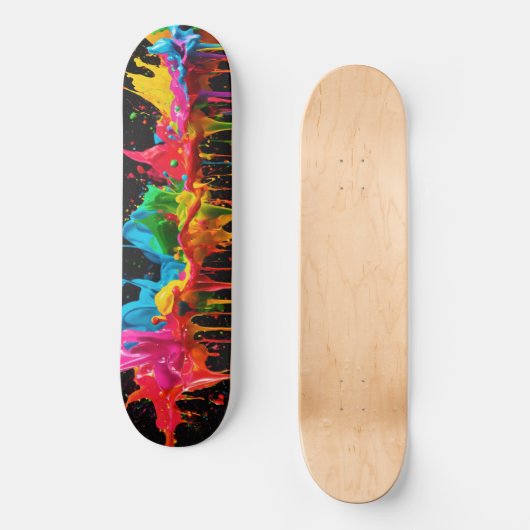 Rainbow Neon Paint Splash Skateboard Design (Voorkant)