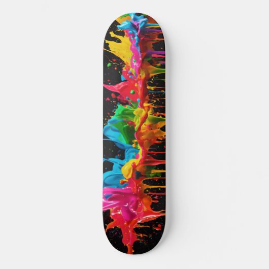 Rainbow Neon Paint Splash Skateboard Design (Voorkant)