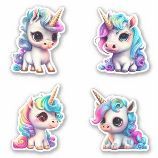 Rainbow Neon Pastel Kawaii Chibi Baby Unicorn Sticker (Voorkant)