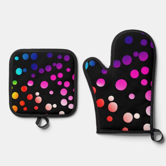 Rainbow Neon Polka Dots Ovenwant & Pannenlap Set (Voorkant)