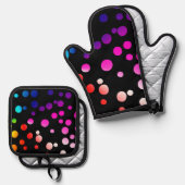 Rainbow Neon Polka Dots Ovenwant & Pannenlap Set (Voorkant / Achterkant)