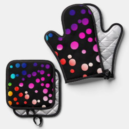 Rainbow Neon Polka Dots Ovenwant & Pannenlap Set