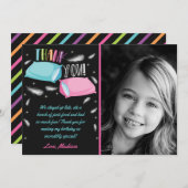 Rainbow Neon Slumber Party Birthday Foto Bedankkaart (Voorkant / Achterkant)
