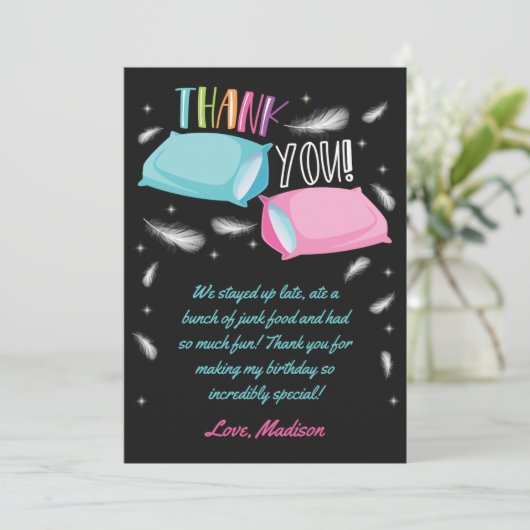 Rainbow Neon Slumber Party Birthday Sleepover Bedankkaart (Staand voorkant)