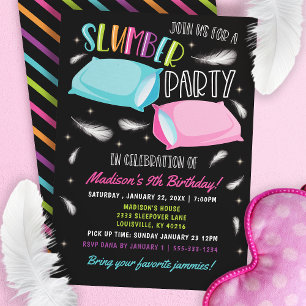 Rainbow Neon Slumber Party Sluepover Birthday Kaart