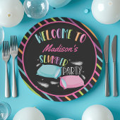 Rainbow Neon Slumber Party Sluepover Persoonlijk Papieren Bordje