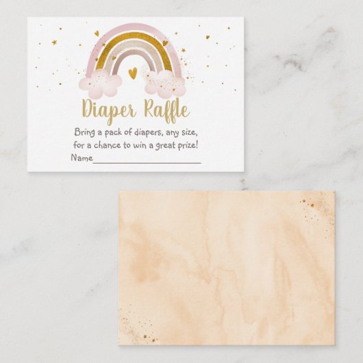 Rainbow Neutral Gold Baby shower Diaper Raffle Informatiekaartje (Voorkant / Achterkant)