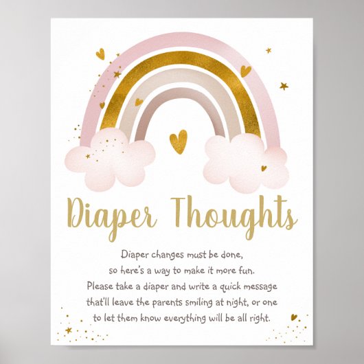 Rainbow Neutral Gold Baby shower Diaper Thoughts Poster (Voorkant)