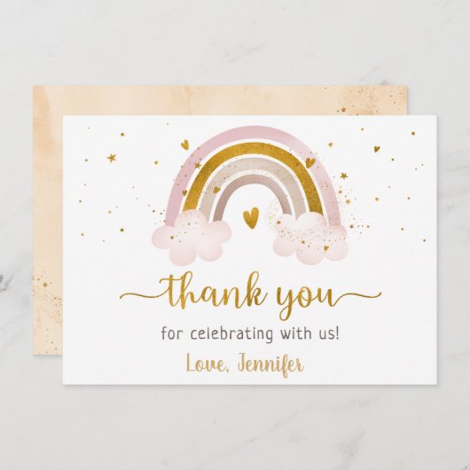 Rainbow Neutral Gold Pastel Baby shower Bedankt (Voorkant / Achterkant)