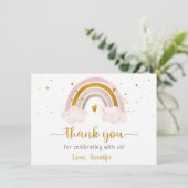 Rainbow Neutral Gold Pastel Baby shower Bedankt (Staand voorkant)