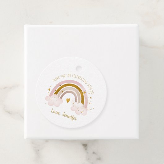 Rainbow Neutral Gold Pastel Baby shower Bedankt Bedankjes Labels (In situ)