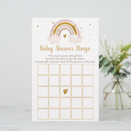 Rainbow Neutral Gold Pastel Baby shower Bingo Game (Staand voorkant)