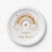 Rainbow Neutral Gold Pastel Baby shower Papieren Bordje (Voorkant)