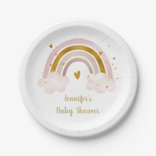 Rainbow Neutral Gold Pastel Baby shower Papieren Bordje