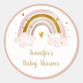 Rainbow Neutral Gold Pastel Baby shower Ronde Sticker
