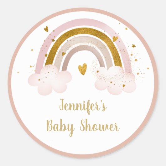 Rainbow Neutral Gold Pastel Baby shower Ronde Sticker (Voorkant)