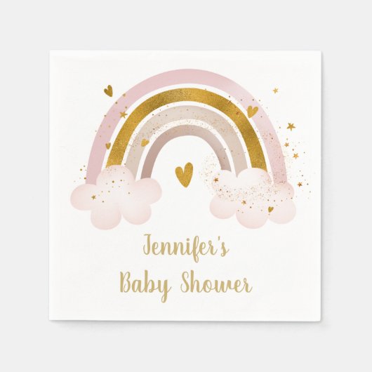 Rainbow Neutral Gold Pastel Baby shower Servet (Voorkant)