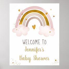 Rainbow Neutral Gold Pastel Baby shower Welkom Poster