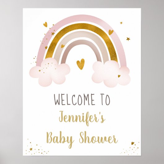Rainbow Neutral Gold Pastel Baby shower Welkom Poster (Voorkant)