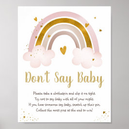 Rainbow Neutral Gold Pastel Zeg geen Baby-spel Poster