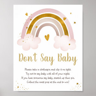 Rainbow Neutral Gold Pastel Zeg geen Baby-spel Poster