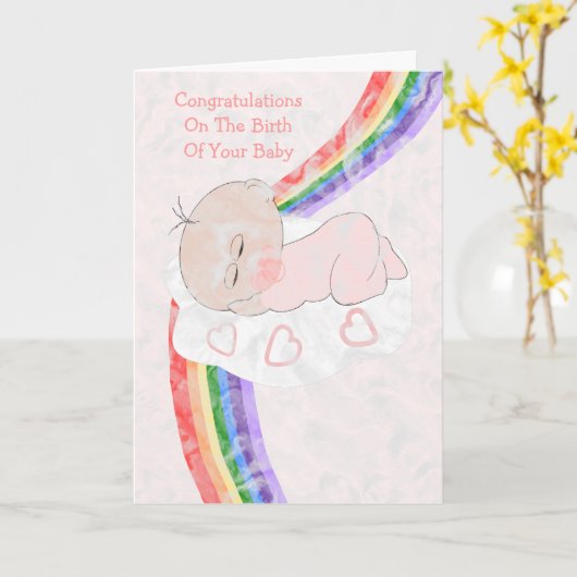 Rainbow New Born Baby Girl Kaart (Gele Bloem)