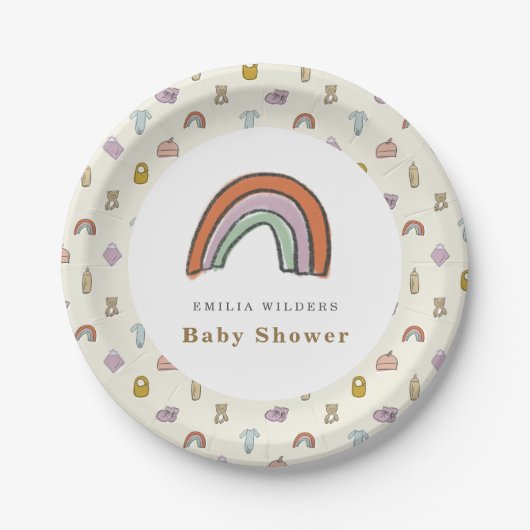 Rainbow Newborn Illustration Baby shower Papieren Bordje (Voorkant)