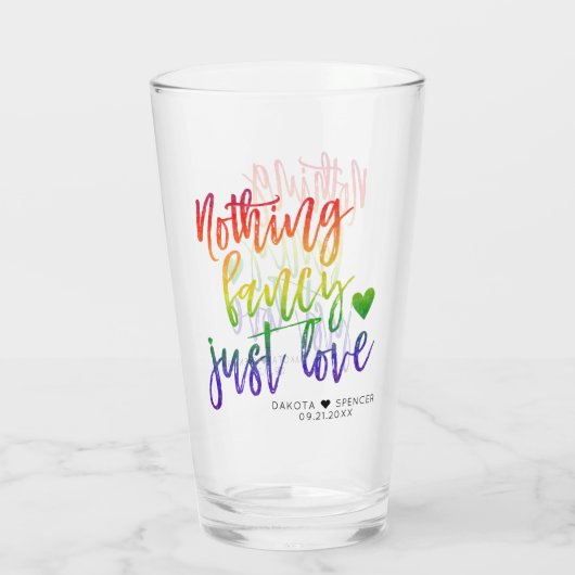 Rainbow Niets Fancy gewoon liefde | Casual huwelij Glas (Achterkant)
