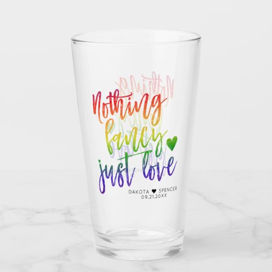 Rainbow Niets Fancy gewoon liefde | Casual huwelij Glas (Voorkant)