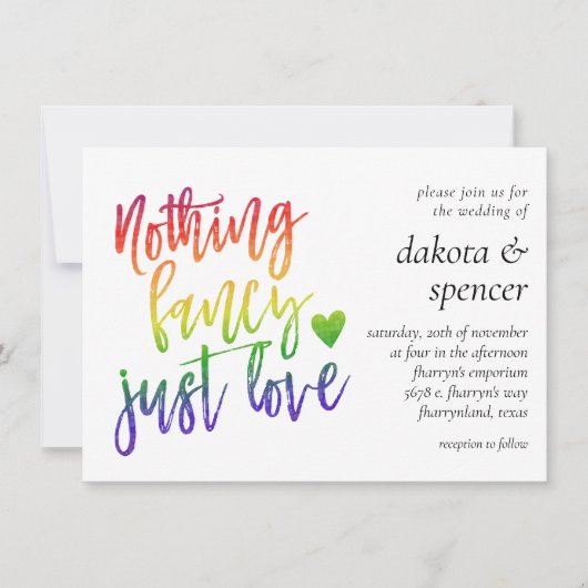 Rainbow Niets Fancy gewoon liefde | Casual huwelij Kaart (Voorkant)