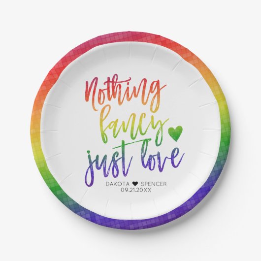 Rainbow Niets Fancy gewoon liefde | Casual huwelij Papieren Bordje (Voorkant)