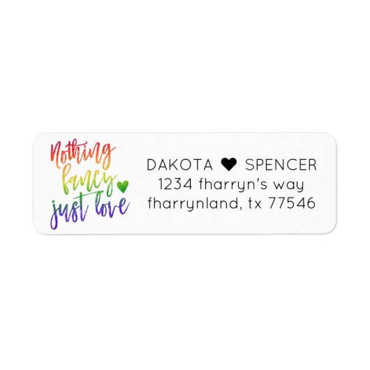 Rainbow Niets Fancy gewoon liefde | Weddenschap Etiket (Voorkant)