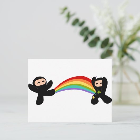 Rainbow Ninja Kick Briefkaart (Staand voorkant)