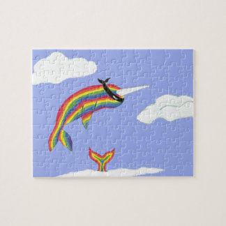 Rainbow Ninja Narwhal die vliegt Legpuzzel